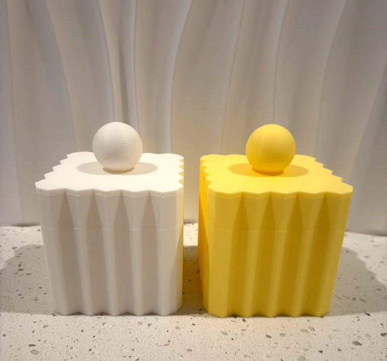 Ripple Canister white and yellow fluted canisters with ball lids