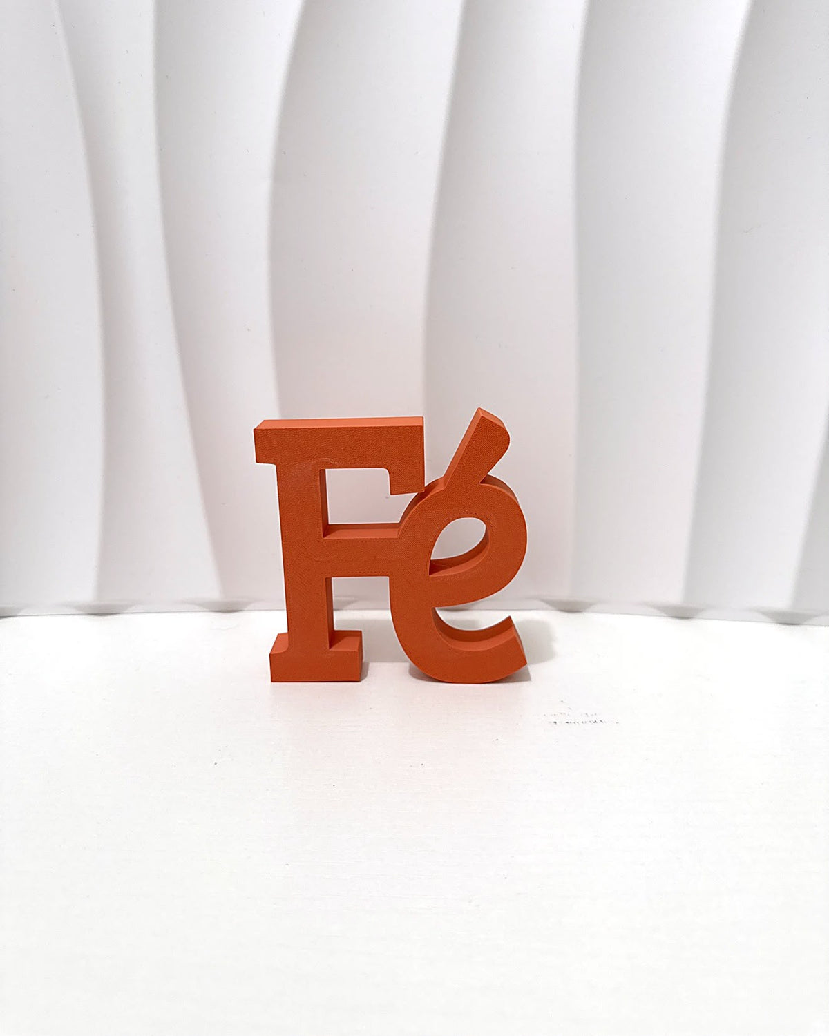 Terracotta Fé (faith) sign, 3D printed
