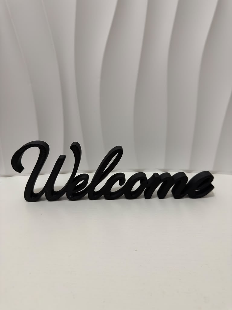 Black script Welcome sign, 3D printed