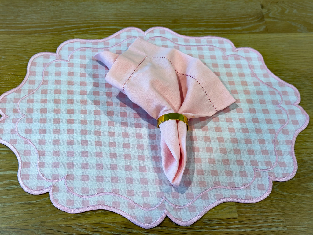 La vie en Rose Picnic - jogo americano xadrez rosa e guardanapo
