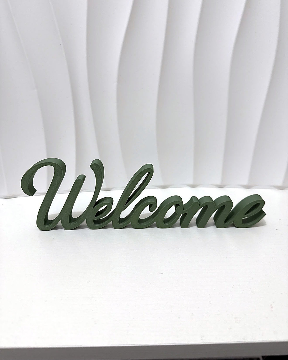 Olive green script Welcome sign, 3D printed