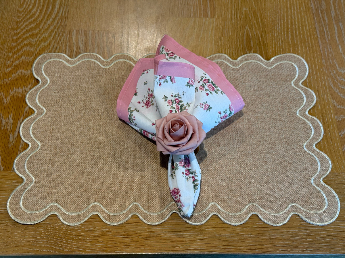 Letters to Juliet - jogo americano de juta bordado com guardanapo floral e porta-guardanapo em formato de rosa