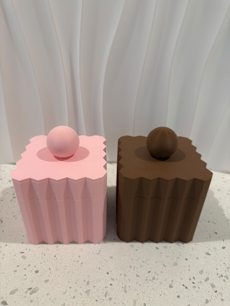 Ripple Canister pink and brown fluted canisters with ball lids